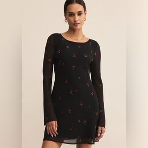 NWT Z Supply Black Dress with Red Floral Pattern